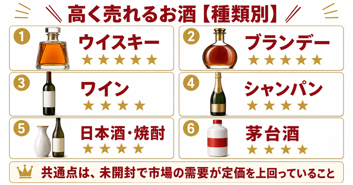 高く売れるお酒はどれ？種類別の早見表