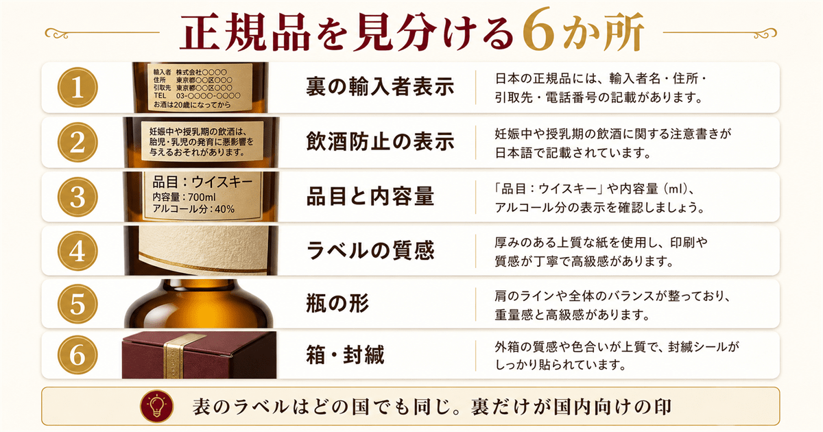 バランタイン30年の正規品を見分ける6か所の早見表