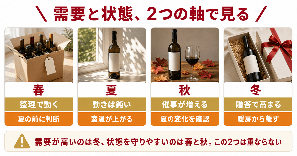 ワインが売れる時期の早見表｜需要と状態の2軸
