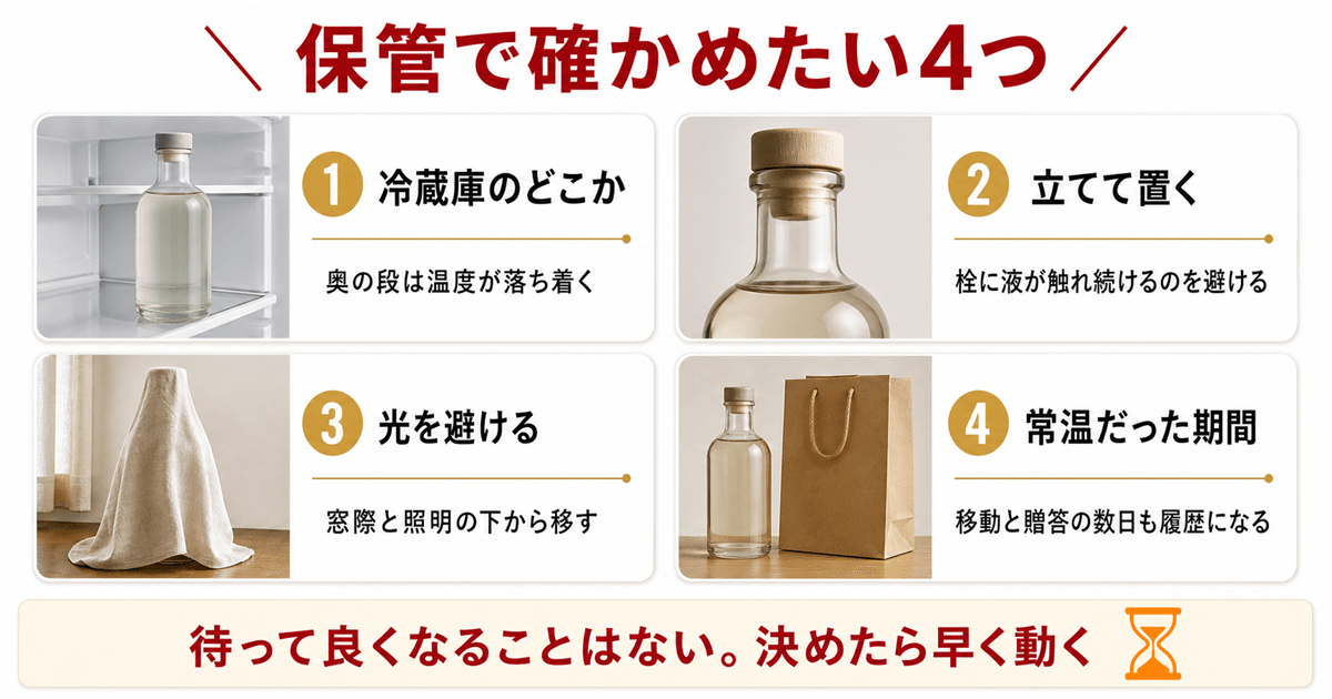 日本酒の保管で査定に出る冷蔵と縦置きと光