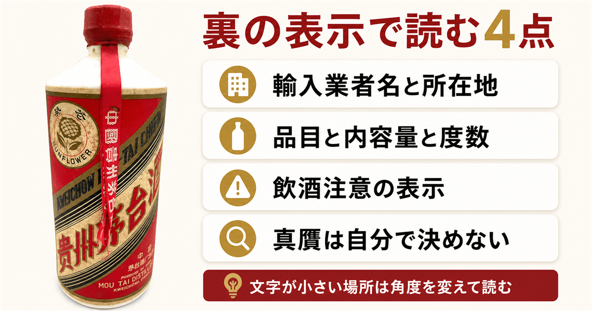 中国酒の裏の日本語表示の読み方と真贋の扱い