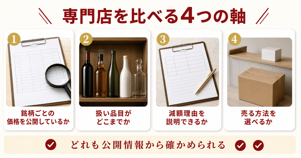 お酒の専門店を比べる4つの軸