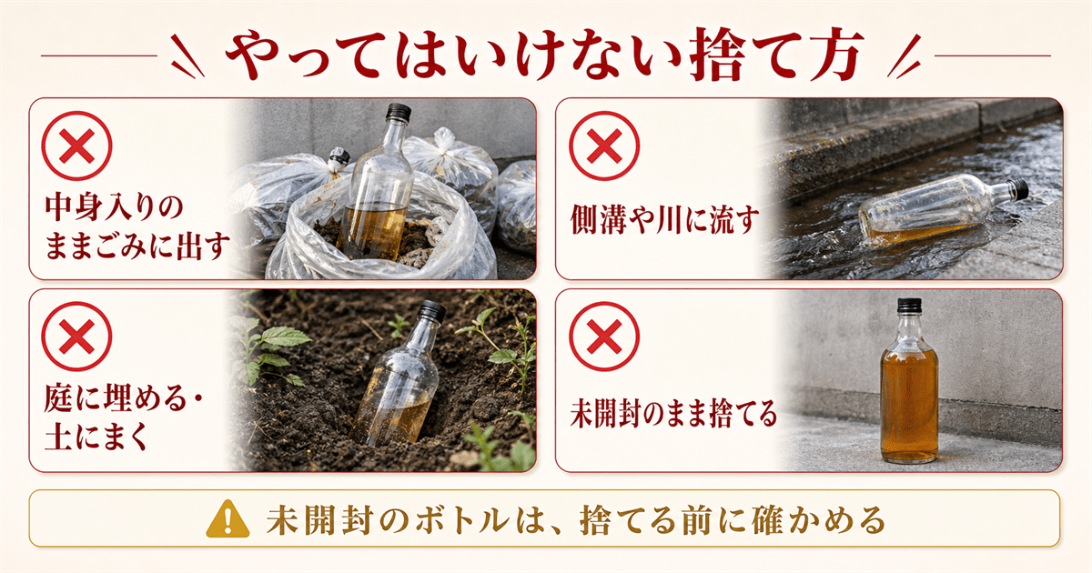やってはいけないお酒の捨て方4つ