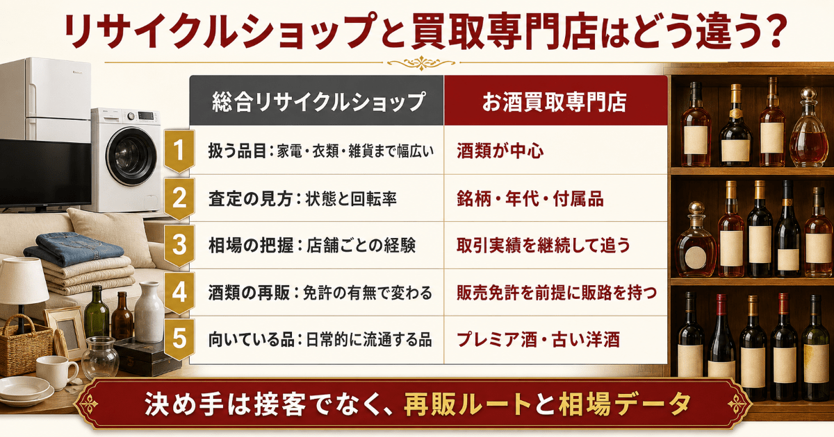 リサイクルショップと買取専門店の違い
