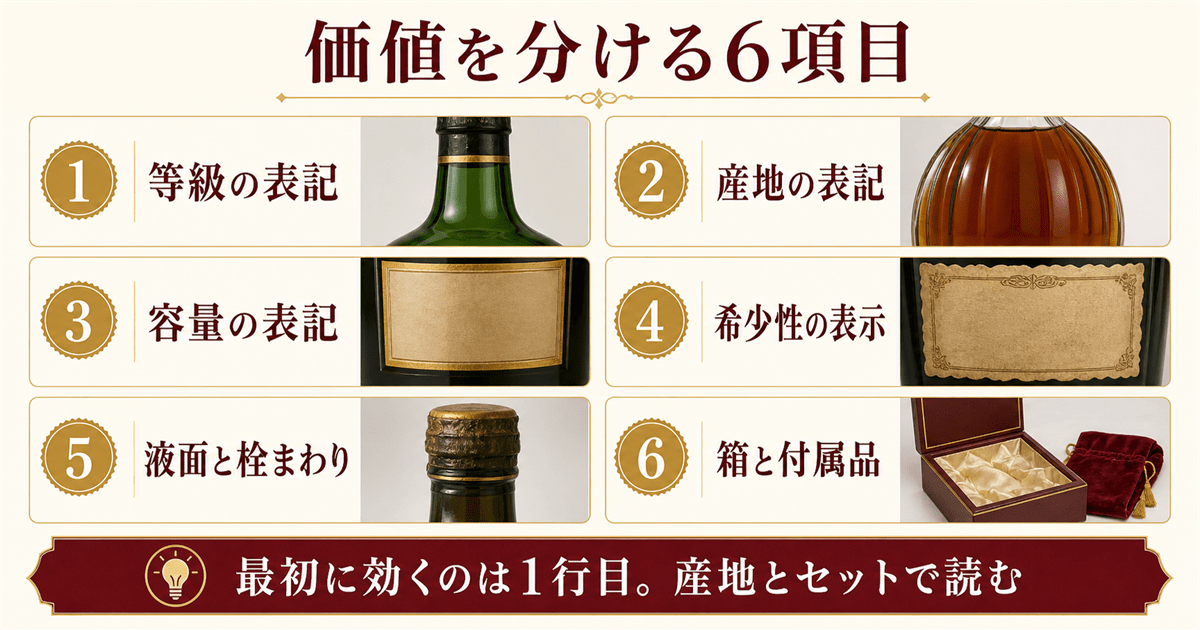 古いブランデーのナポレオンの価値を分ける6項目の早見表