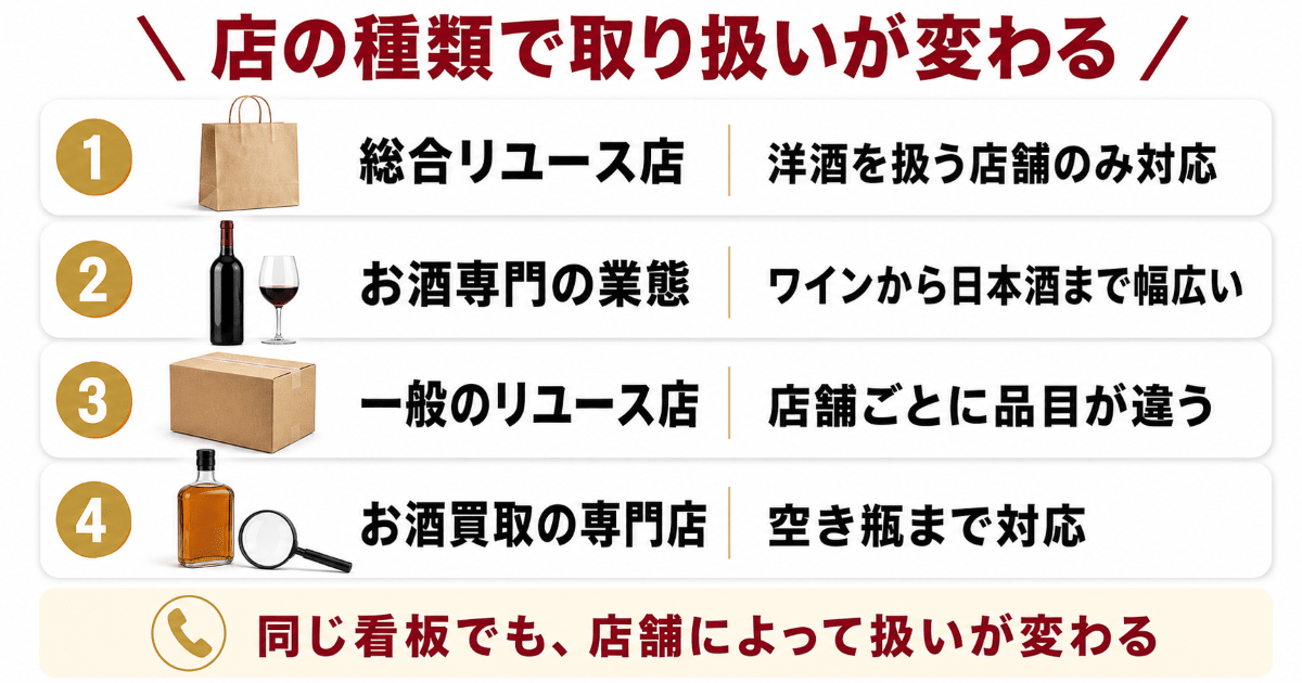 ブックオフ・ハードオフでお酒は売れる？チェーン別の早見表
