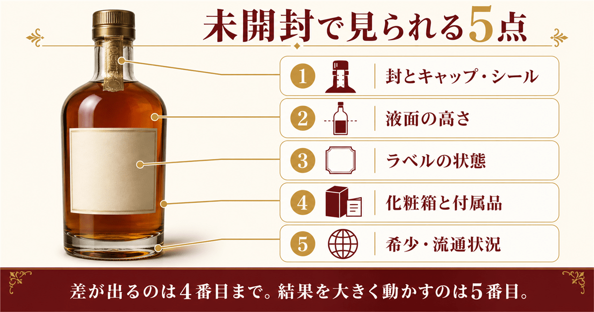 未開封ウイスキー買取の早見表|見られる5点
