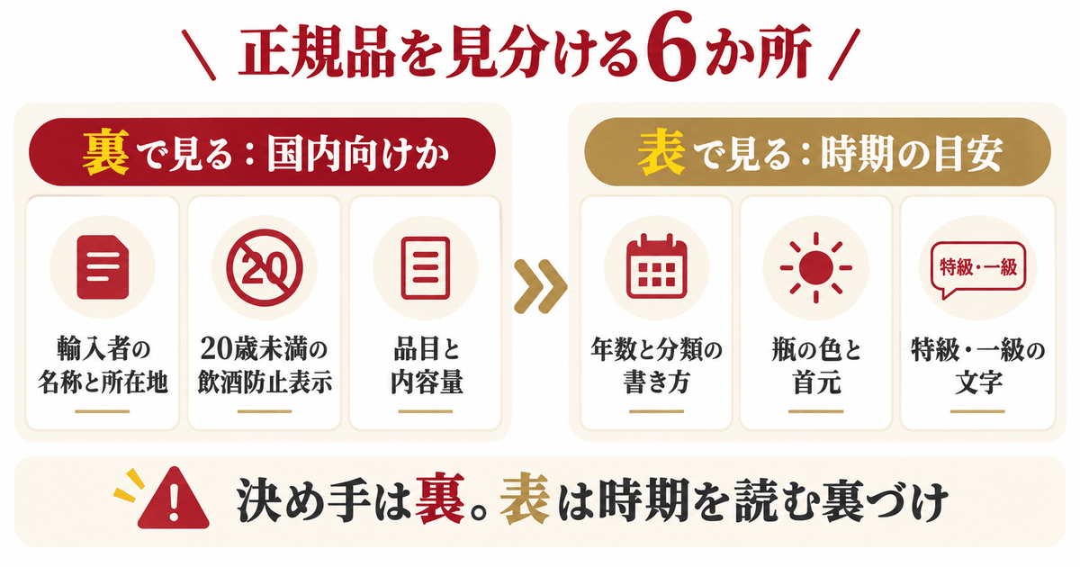 バランタイン30年の正規品を見分ける6か所の早見表