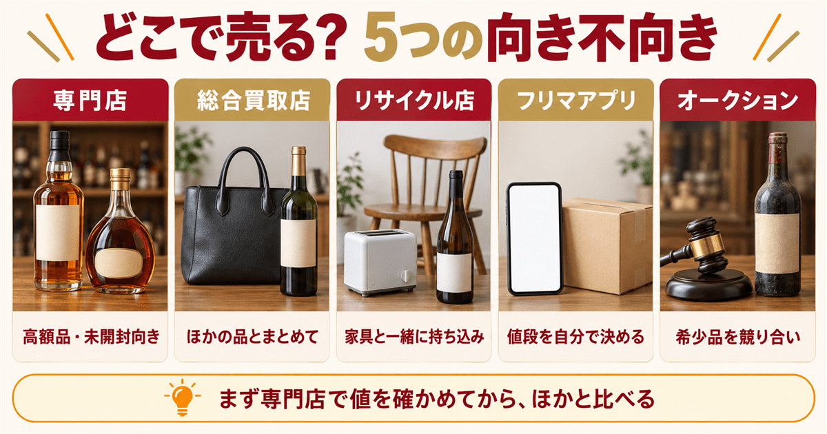 お酒の売り先5つの向き不向きを並べた早見表