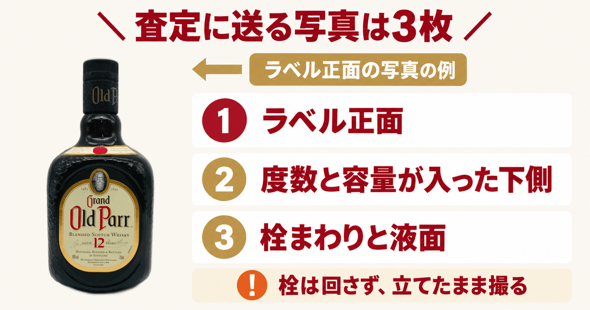オールドパー12年の査定に送る写真と売却の流れ
