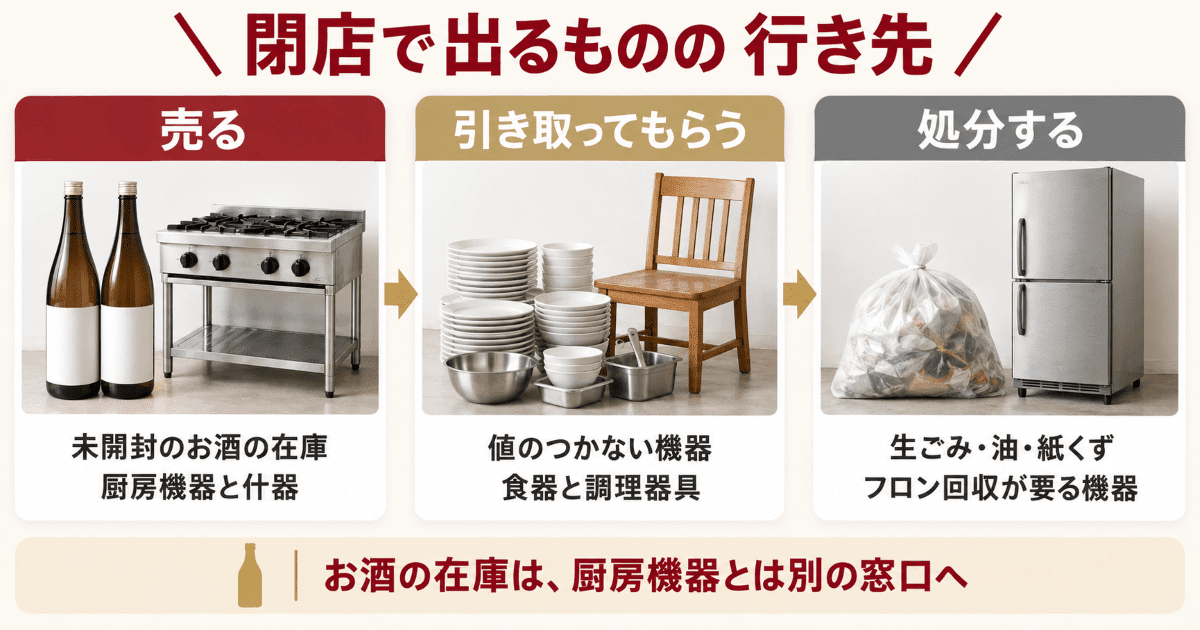 飲食店の閉店で出るものを売る・リサイクル・廃棄に振り分ける早見表