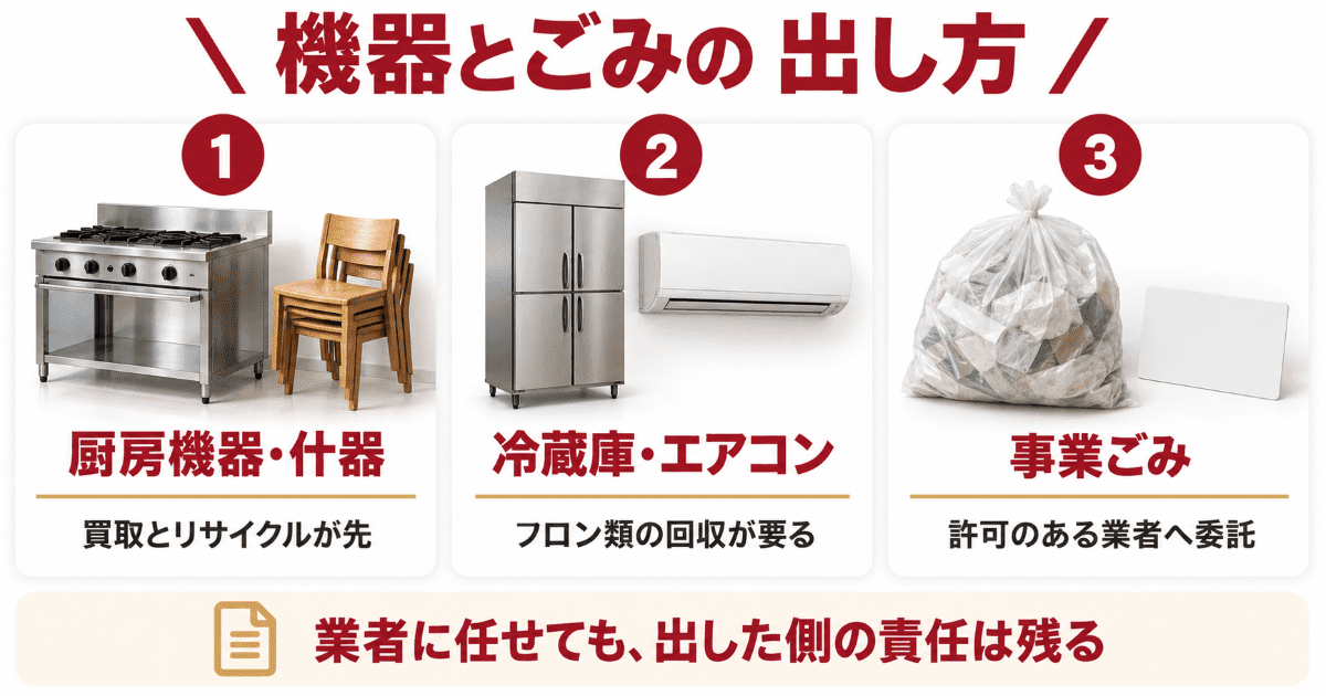 厨房機器と什器のリサイクルと事業ごみの出し方