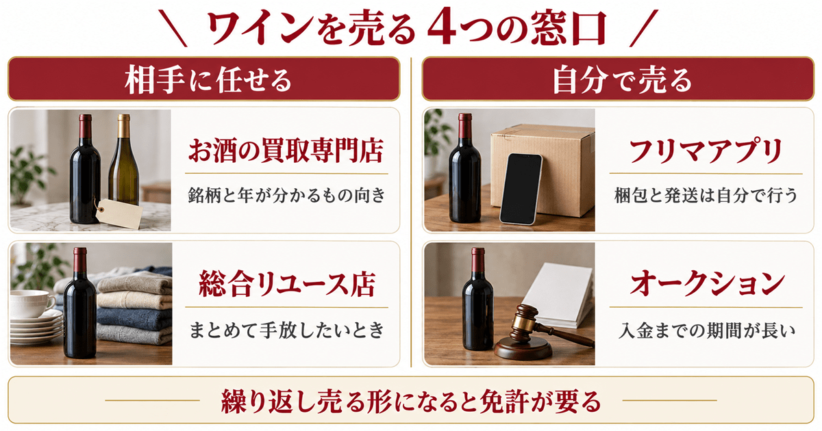 ワインを売る4つの窓口の早見表