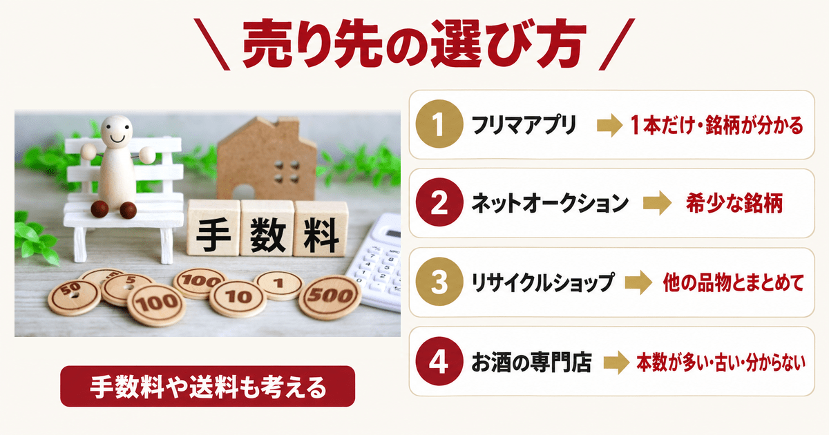 手数料をテーマにした木のブロックと、売り先ごとの向き・不向き