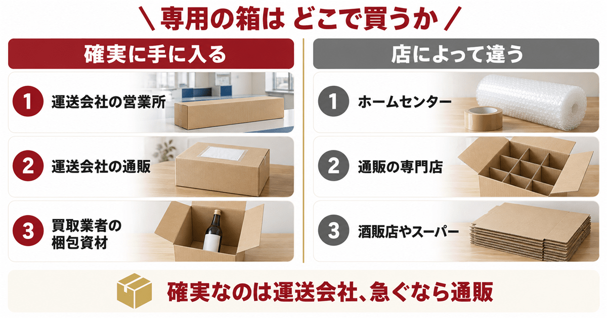 お酒用ダンボールの入手先6つの早見表