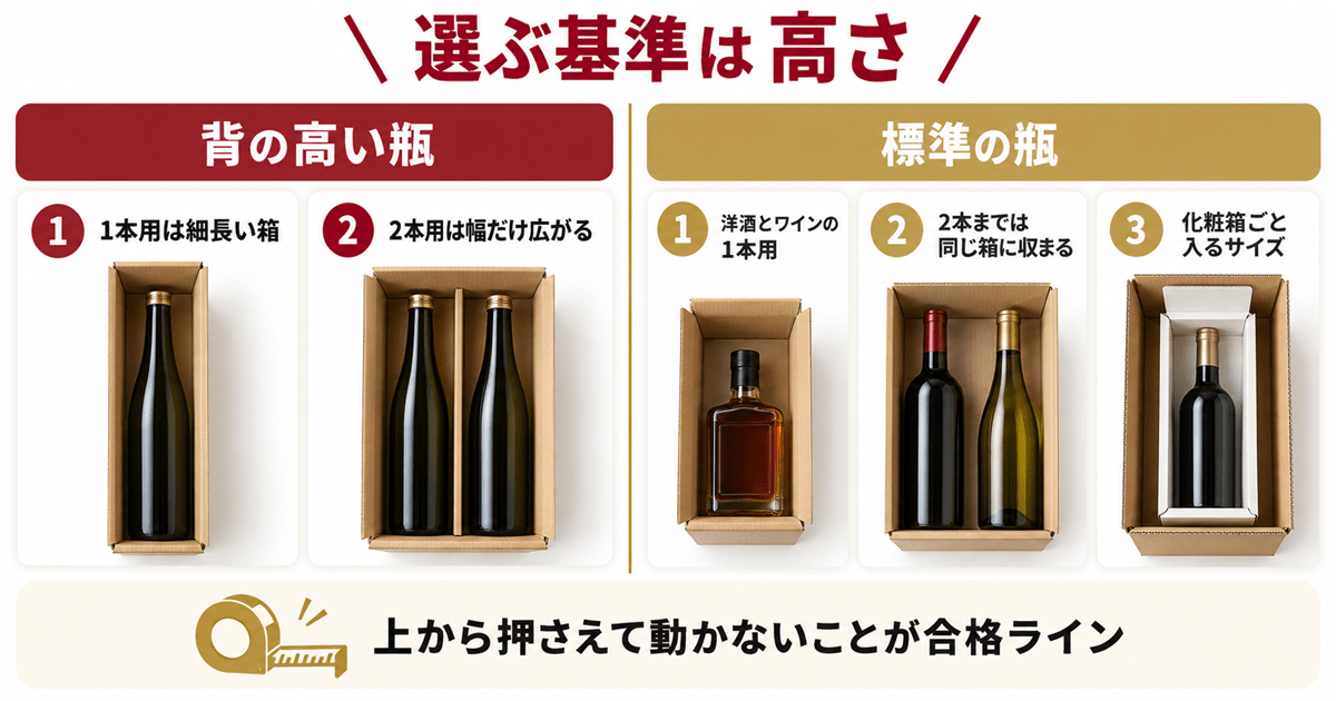 一升瓶と720mlで変わる箱のサイズの選び方