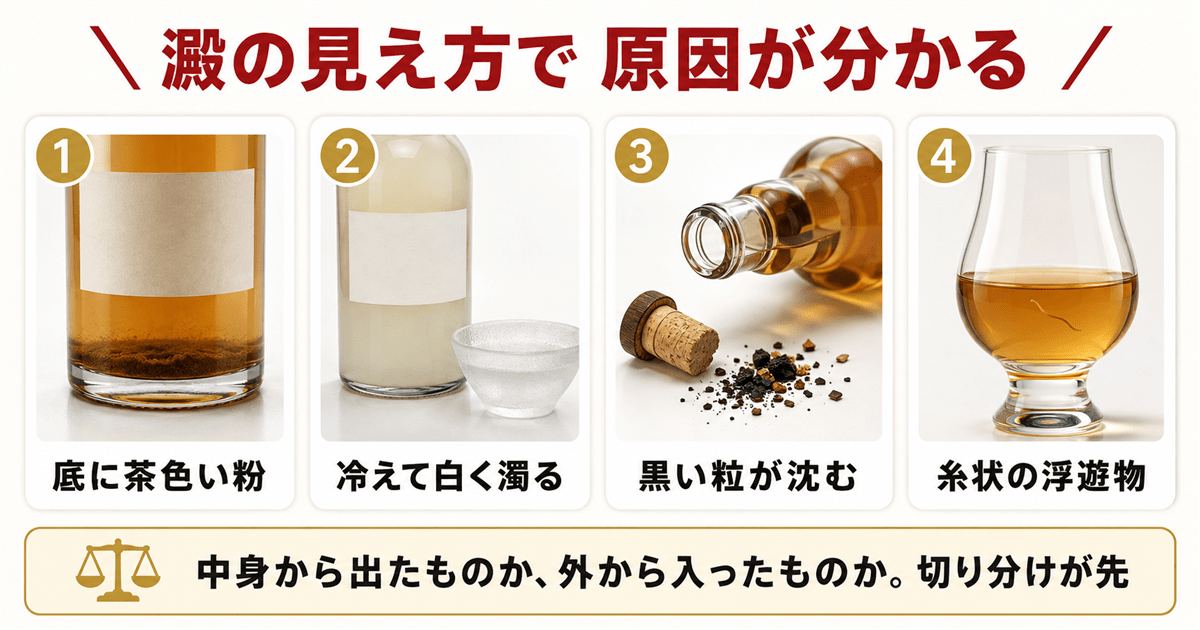 ウイスキーの澱とは何か　見え方別の早見表