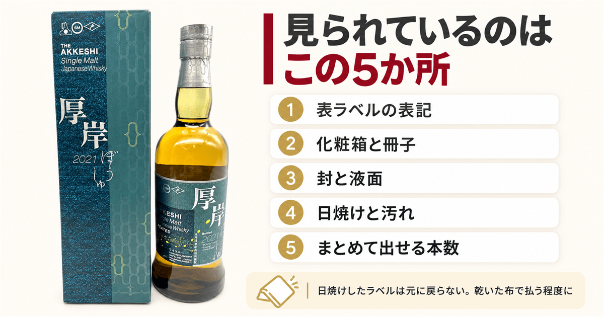 厚岸のボトルと化粧箱　査定で見られる5つの項目