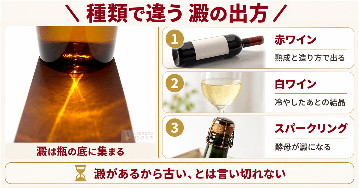 瓶の底に沈んだ澱が光を受けて浮かび上がる様子