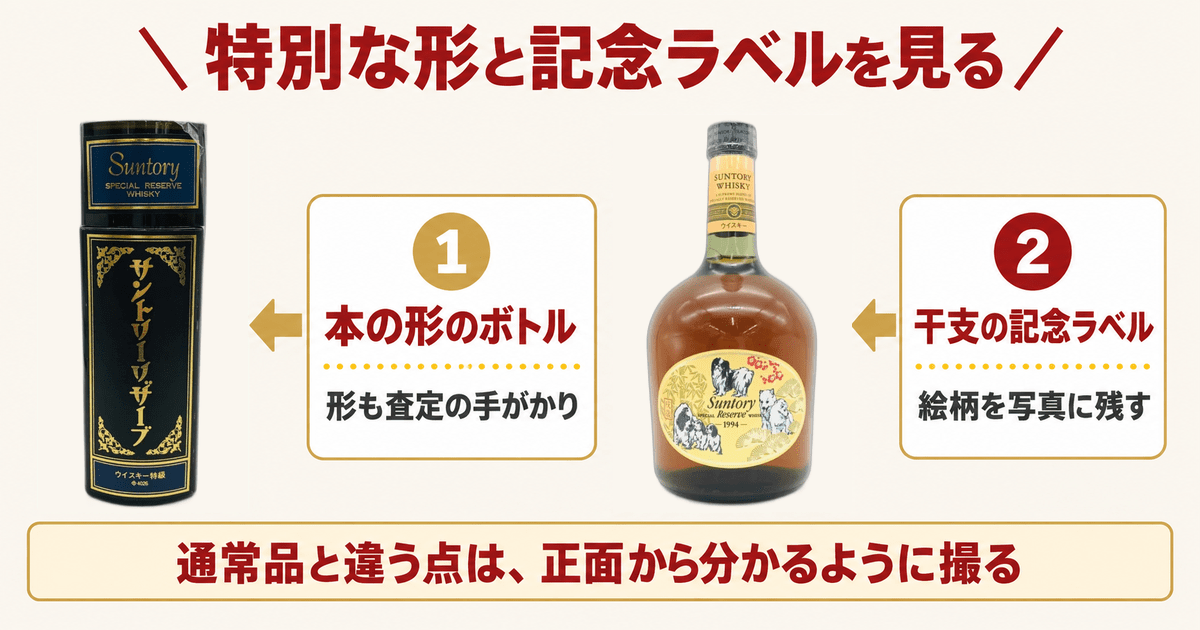 本の形をした特級表記のリザーブと1994年の干支ラベルのリザーブ